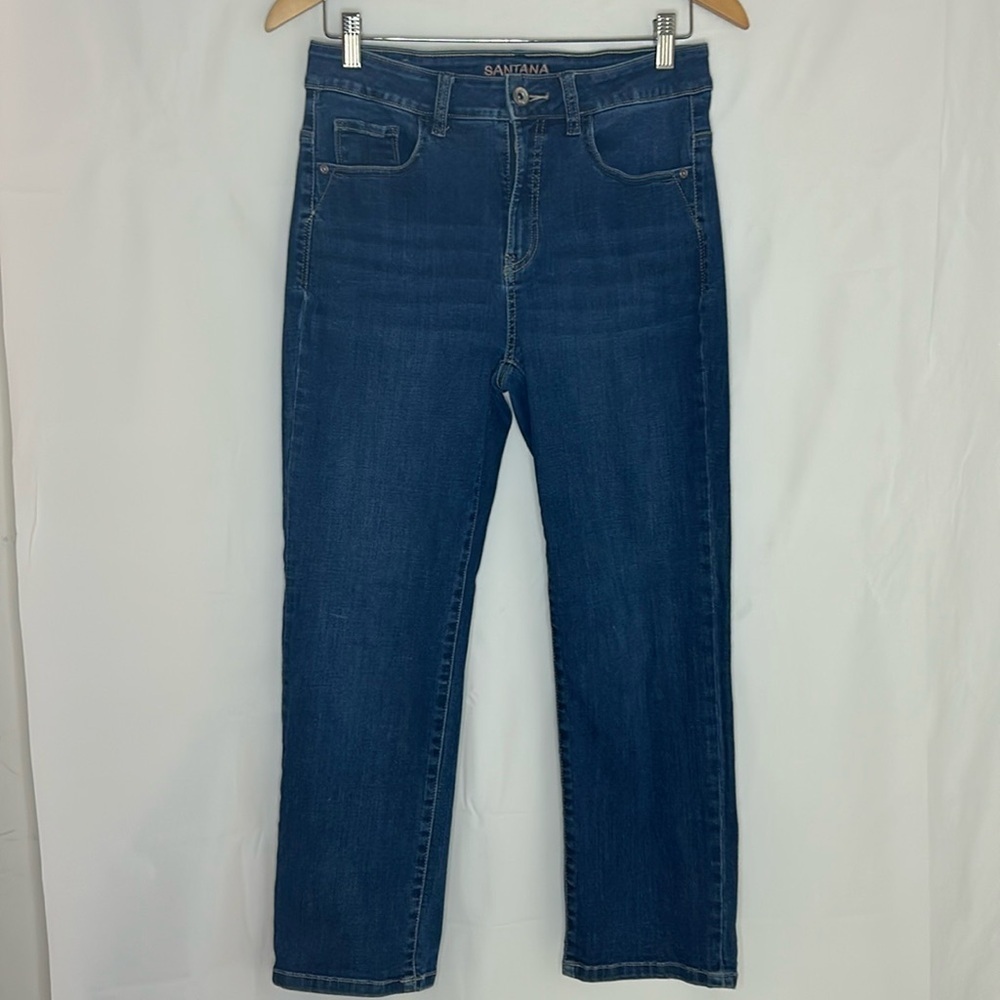 Santana women’s size 8 jeans short straight leg denim antique wash Stretch